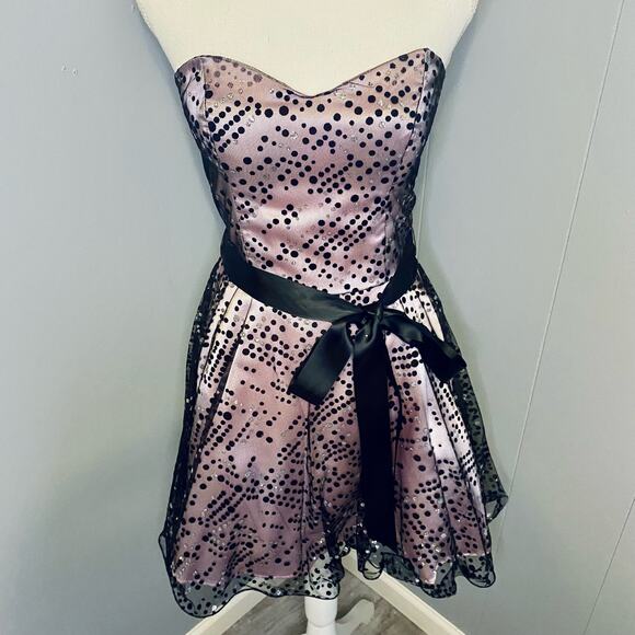 Masquerade Pink & Black Polka Dot Formal Dress - Picture 2 of 12